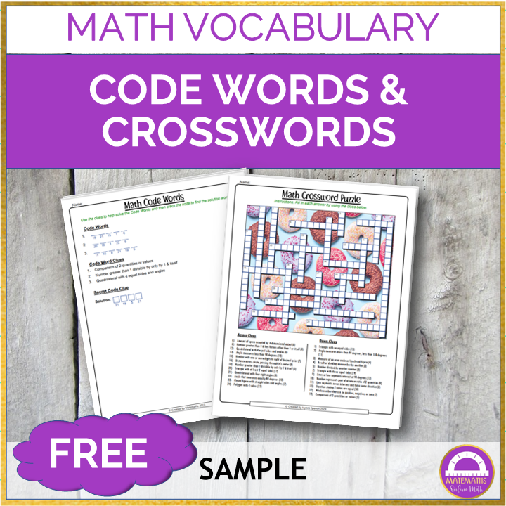 Math Vocabulary Crossword Puzzles Free Sample
