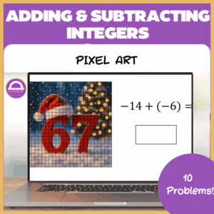 Adding and Subtracting Integers Christmas pixel art activity – 10 problems